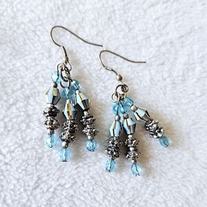 Silver and Blue Dangle Pierced Earrings